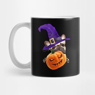 French bulldog, witch hat, scary halloween, jack pumpkin, spooky Mug